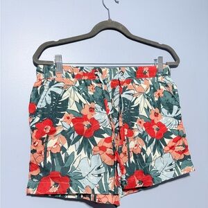 C&C California Floral Shorts - Red and Green linen